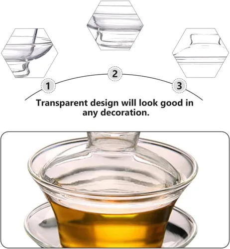 Miniatura 5 de Cabilock Taza de té transparente con tapa: taza de té de cristal chino japonés Gaiwan Bowl Mug para ceremonia Kung Fu Accesorios Estilo 2