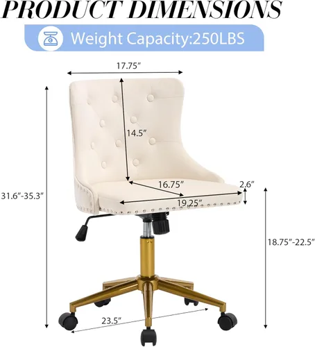 Miniatura 3 de Silla de escritorio de terciopelo sin brazos para oficina en casa, silla giratoria con altura ajustable, pequeña y linda silla de tocador para Beige