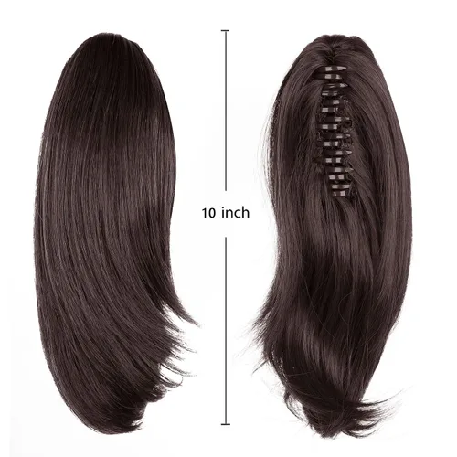 Miniatura 3 de Extensiones de cola de caballo, extensiones de cabello de cola de caballo con clip de garra marrón oscuro para mujer, pieza de cabello rizado