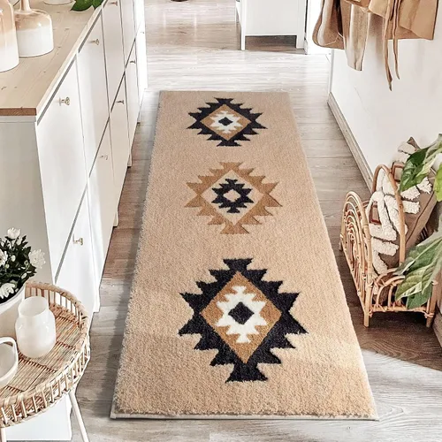 Miniatura 17 de DEXDE Alfombras de Baño Bohemias Marroquíes Alfombra de Baño 20x32 Pulgadas - Tapete de Baño Geométrico Antideslizante, Beige Crema Lavable a
