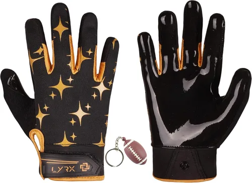 Miniatura 34 de Guantes de receptor de fútbol profesional LYRX con palma de silicona óptima, agarre antideslizante, control ultra adhesivo, deportivo, ligero