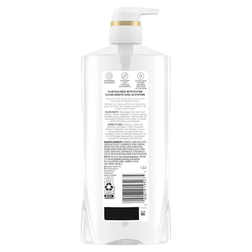 Miniatura 9 de Pantene Champú, volumen transparente, nutrición ligera para cabello fino y teñido con color, plenitud y cuerpo de 72 horas, 27.7 onzas cada uno