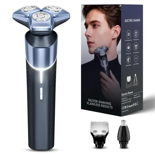 Maquinilla de afeitar eléctrica para hombre: afeitadora 3 en 1 con cortapelos, azul zafiro