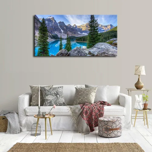 Miniatura 3 de Lienzo decorativo para pared, diseño de lago de montaña, ilustraciones de naturaleza grande, lago Moraine alimentado glacialmente, parque nacional