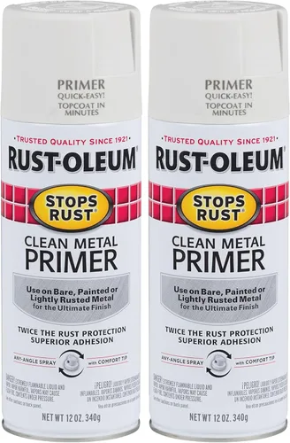 Rust-Oleum 7780830 - Pintura en aerosol antióxido, 12 onzas, imprimación de metal blanco plano limpio, 12 onzas líquidas (paquete de 2)