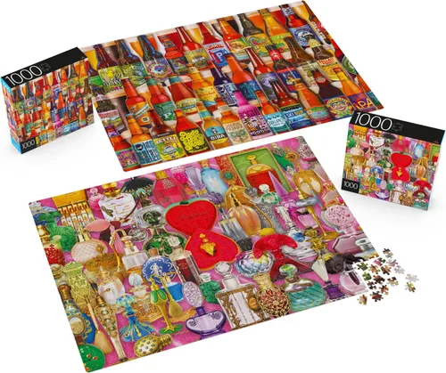 Miniatura 3 de Juego de 2 rompecabezas de 1000 piezas, para adultos, familias y niños a partir de 8 años. Botellas de perfume y botellas de cerveza artesanal