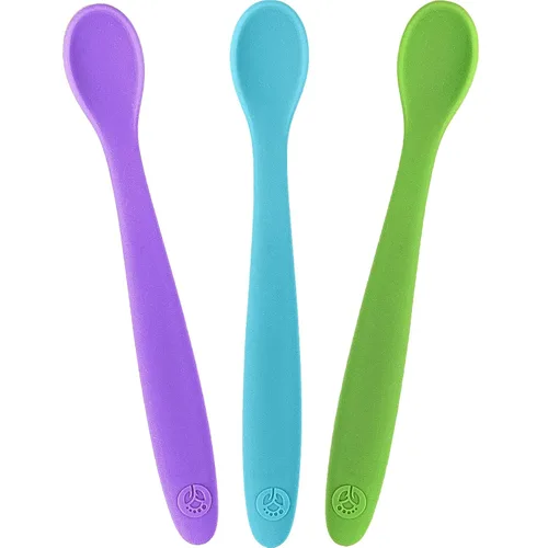 Miniatura 15 de WeeSprout Cucharas de silicona para bebé, utensilios de alimentación infantil de primera etapa con punta suave, utensilios de cocina flexibles