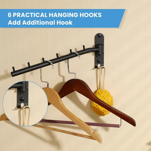 Miniatura 5 de Percheros para colgar ropa, perchereros de ropa montados en la pared, ganchos para colgar ropa, barras para ropa, ganchos resistentes, plegables