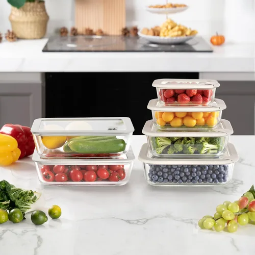 Miniatura 6 de Contenedores de vidrio para alimentos con tapa de vidrio, juego de recipientes de almacenamiento de alimentos aptos para microondas, paquete de 4