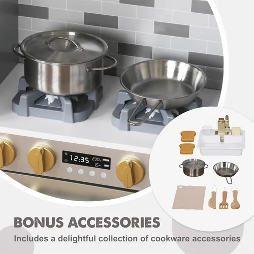 Miniatura 8 de Juego de Cocina de Madera Grande de Rincón con Juego de Hielo, Dispensador de Agua, Panificadora, Lavadora, Pantalla Electrónica, Fregadero de gris