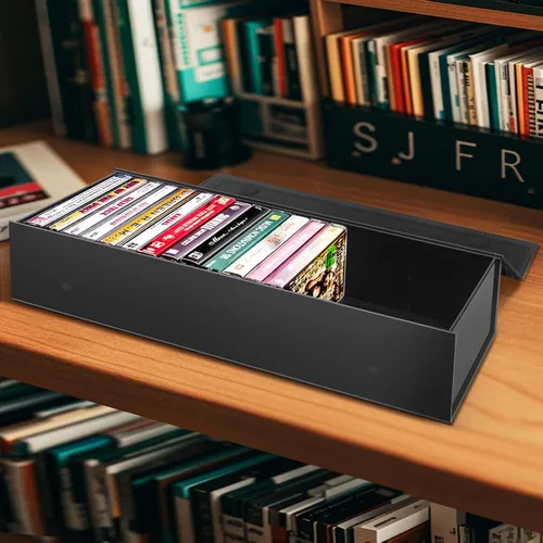 Miniatura 7 de Paquete de 3 cajas de almacenamiento de cinta de casete, soporte de cinta para almacenar 60 casetes, organizador de almacenamiento de medios