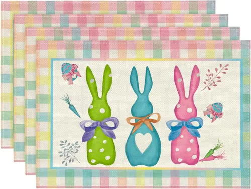 Miniatura 8 de Artoid Mode Juego de 4 manteles individuales de porcelana con diseño de conejo, Pascua, 12 x 18 pulgadas, para decoración de exteriores, hogar