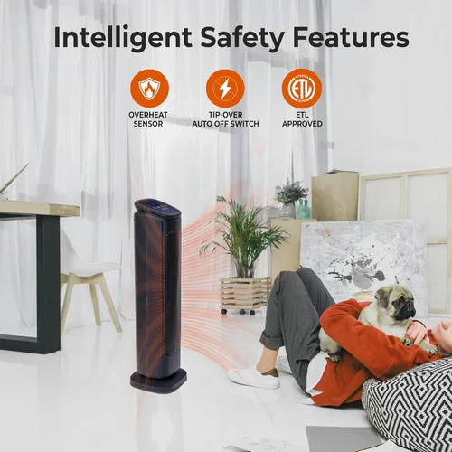 Miniatura 2 de Comfort Zone Calentador de espacio oscilante de 30 pulgadas con control remoto, calentador de cerámica de alta velocidad de 1500 W para habitaciones