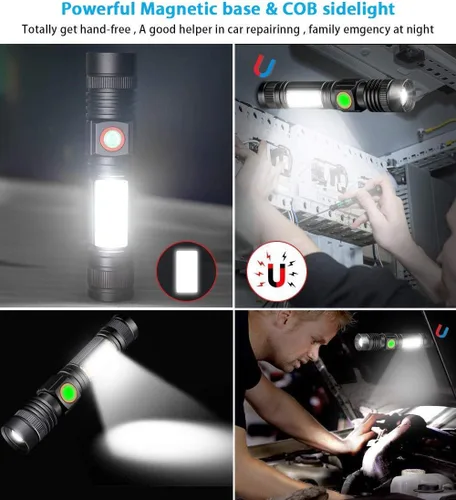 Miniatura 3 de Hoxida Linterna recargable LED (batería incluida), linterna LED magnética con luz lateral COB, 1200 lúmenes, LED súper brillante, impermeable