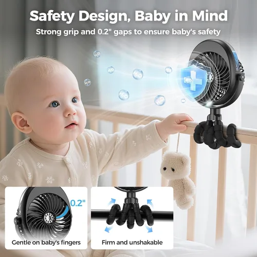 Miniatura 5 de Ventilador de cochecito de bebé con nebulización actualizado 2026, clip de trípode flexible para cuna de asiento de automóvil, regalos de baby