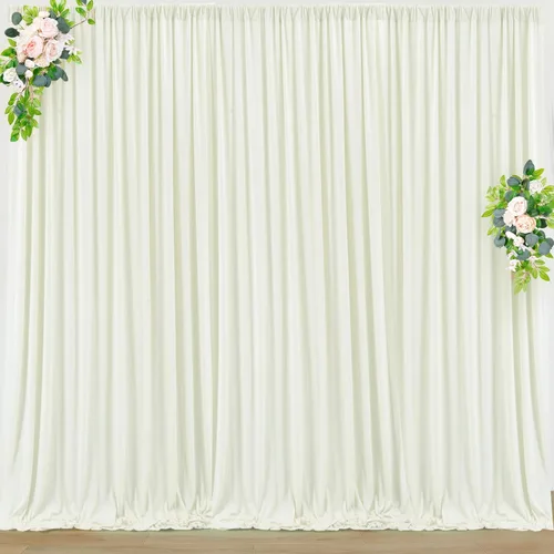 Miniatura 25 de Cortinas de telón de fondo blanco de 30 pies x 8 pies para fiestas de boda, 6 paneles de 5 pies x 8 pies, cortinas de fotografía de poliéster sin