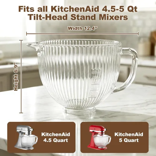 Miniatura 3 de KitchenAid - Tazón mezclador de vidrio para batidoras de pie inclinable de 4.5 y 5 cuartos de galón, tazón de mezcla de 5 cuartos de galón