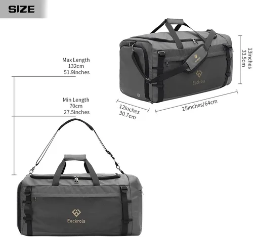 Miniatura 2 de Eackrola Bolsa de deporte grande para gimnasio, bolsa de viaje con bolsillo húmedo y compartimento para zapatos para hombres y mujeres, 65L, ligera