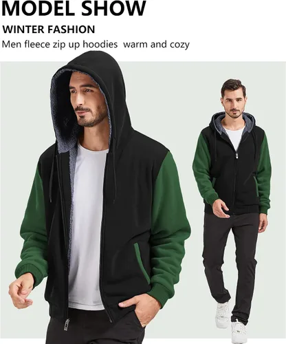 Miniatura 64 de GEEK LIGHTING Sudadera con capucha y cremallera para hombre, forro polar, chaqueta gruesa con capucha para invierno, cálida sudadera atlética