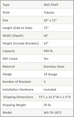Miniatura 7 de AmGood Estante tubular de pared de acero inoxidable NSF de 18 pulgadas x 72 pulgadas Estantería de metal resistente para electrodomésticos