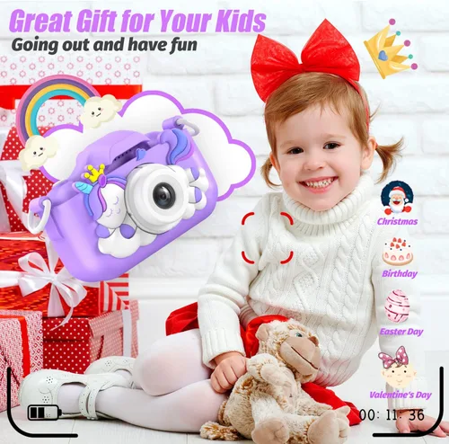 Miniatura 4 de Cámara para niños mejorada, regalos de Navidad y cumpleaños para niñas y niños, cámara de video digital selfie de 1080P HD para niños pequeños