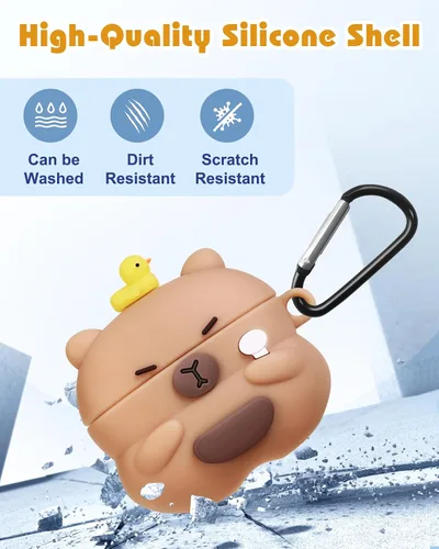 Miniatura 4 de Joyleop Funda para Airpods Pro 3 – Linda funda divertida para mujeres, niñas y niños 3D Kawaii Capybara Oso Diseño de dibujos animados Funda