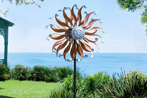 Miniatura 7 de LimeHill Molinillos de viento grandes de metal para exteriores para patio y jardín, esculturas de viento cinéticas y molinillos con estaca