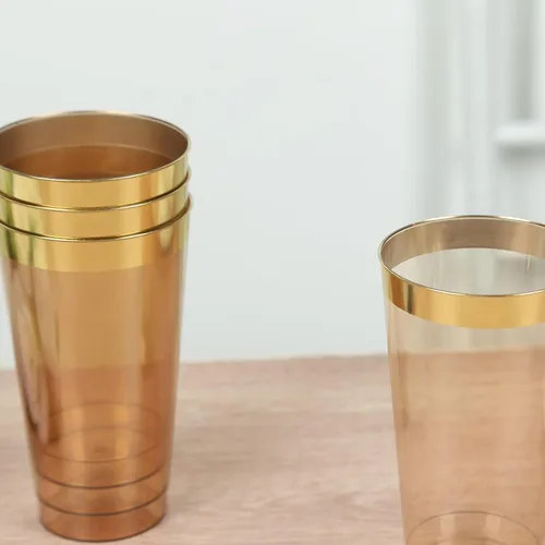 Miniatura 2 de Efavormart - Paquete de 12 vasos de plástico de 17 onzas con elegante borde dorado, vasos desechables de alta calidad para bodas, cenas de cosecha
