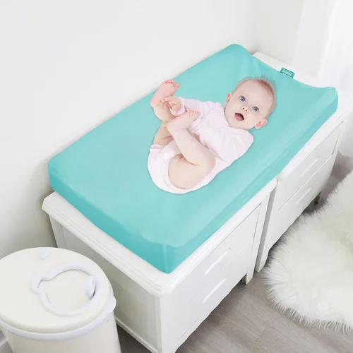 Miniatura 6 de Funda impermeable para cambiador, paquete de 2 sábanas para cambio de pañales para bebés niños y niñas, sábanas bajeras para cuna de 32 x 16 Azul