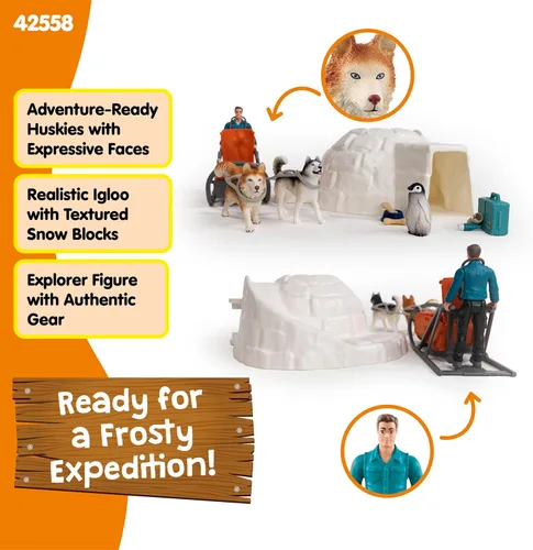 Miniatura 3 de schleich Wild Life - Juego de 19 piezas de expedición antártica con figuras de guardabosques, perros Husky y pingüinos - Juego de safari de nieve