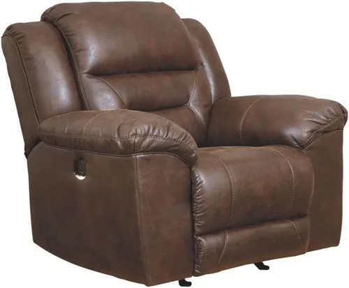 Miniatura 15 de Signature Design by Ashley Stoneland - Sofá biplaza reclinable manual de piel sintética con consola central, color marrón claro Gris