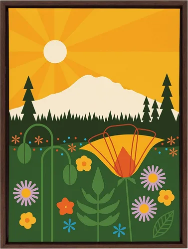 Kate and Laurel Sylvie Mt Rainier - Lienzo enmarcado para pared, diseño de Amber Leaders Designs, 18 x 24 pulgadas, color marrón nogal, arte de