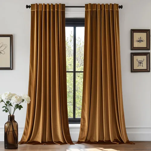Miniatura 17 de EMEMA Juego de 2 paneles de cortinas de terciopelo de 63 pulgadas, con pestaña trasera y bolsillo para barra, cortinas con aislamiento térmico