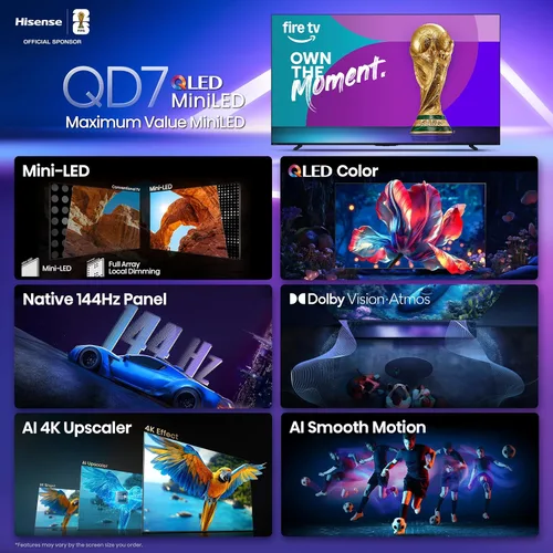 Miniatura 4 de Hisense 75" QD7 Mini-LED 4K Smart Fire TV - QLED, 144Hz, HDR10+, Dolby Vision/Atmos, modo de juego Pro, Alexa incorporado (75QD7QF)