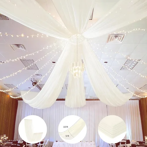 Fanqisi Cortinas de techo color marfil, 6 paneles de 5 x 10 pies para arco de boda, tela drapeada, cortinas de gasa para boda, cortinas decorativas