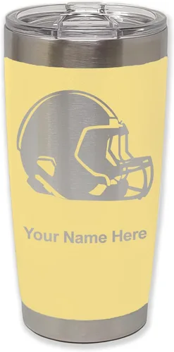 Miniatura 40 de LaserGram Vaso aislado al vacío de 20 onzas, casco de fútbol, grabado personalizado incluido (morado claro)