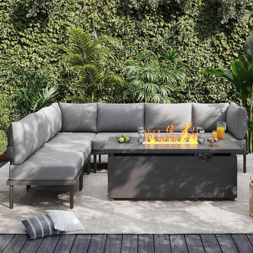 Miniatura 13 de Sundale Outdoor Juego de 2 muebles de metal para patio, sofá seccional para exteriores con cojín de olefina de 6 pulgadas, modernos