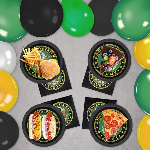 Miniatura 5 de Havercamp Fiesta oficial del ejército de los Estados Unidos para 16 invitados; incluye 16 platos de papel y servilletas de 9 pulgadas de largo