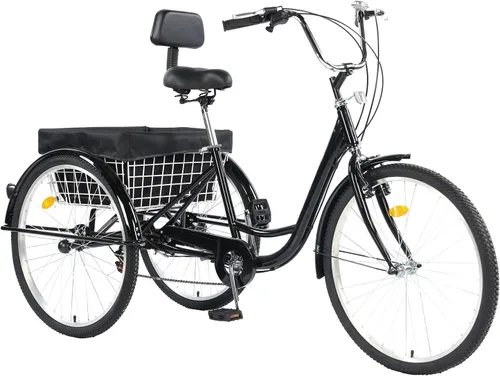 Triciclo para adultos de 24/26 pulgadas, bicicleta de 7 velocidades y 3 ruedas para hombres y mujeres, triciclo de crucero con asiento ajustable y