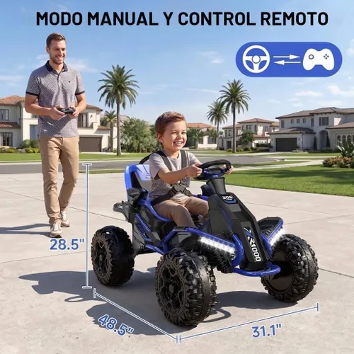 Miniatura 6 de ANPABO Juguetes de Montar 24V 4x4 para Niños Grandes de 3-12 Años Azul - Motores 4x200W, 5MPH, Asiento Ancho Ajustable, Control Remoto para Padres
