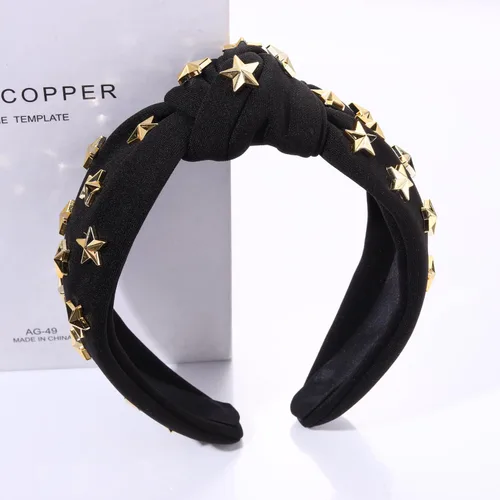Miniatura 3 de ARATLENCH Diadema anudada con estrellas doradas y tachonadas con nudo en la parte superior ancha, diadema para Navidad, Año Nuevo, vacaciones