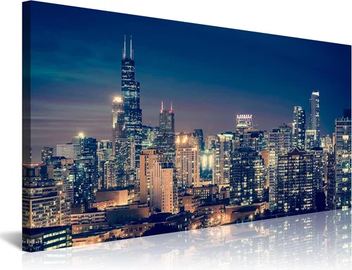 Miniatura 13 de NAN Wind Detroit Skyline - Lienzo decorativo para pared, paisaje urbano, escena nocturna, impresión artística de ciudad en blanco y negro sobre
