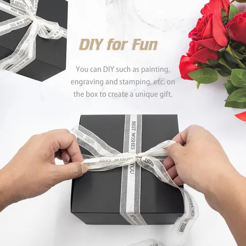 Miniatura 4 de opaprain Paquete de 10 cajas de regalo negras de 6 x 6 x 4 pulgadas con tapa, papel reciclable adecuado para bodas, festivales, regalos, graduación