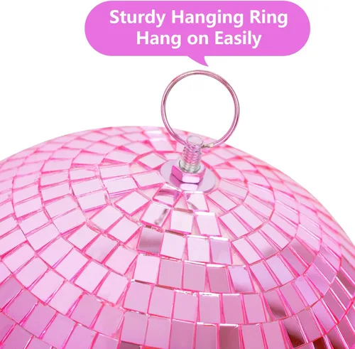 Miniatura 3 de Bola de Espejo, MUZTOP Bola de Discoteca de 10 Pulgadas con Anillo Colgante, Bola de Espejo con Luz para Fiestas de Discoteca DJ Escenario Bodas Rosa