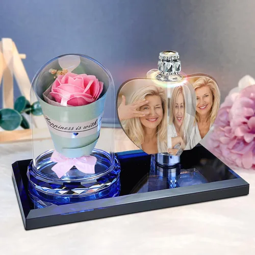 Miniatura 14 de Luz de foto personalizada mexicana LED rosa flor cristal rectangular foto marco personalidad luz 3D cristal foto marco regalo de Navidad, AZUL