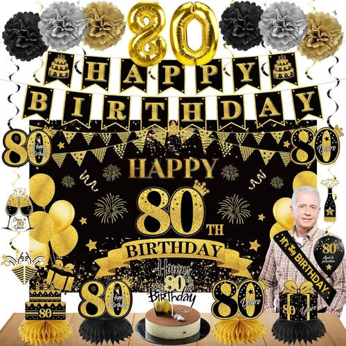 Miniatura 13 de Eucutur Kit de Decoración de 42 Piezas para Cumpleaños 50, para Hombres y Mujeres, Banner de Cumpleaños 50 Feliz en Oro Negro, Globos, Centro