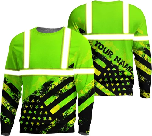 Miniatura 13 de Camiseta de alta visibilidad con bandera de EE. UU., con nombre personalizado, ropa de trabajo de seguridad reflectante, caminantes Calavera