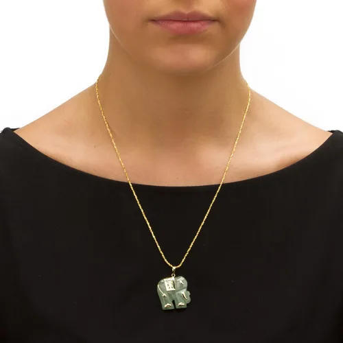 Miniatura 3 de Colgante de oro amarillo auténtico de 10 quilates verde o negro jade o nácar de la buena suerte con dije de elefante (1.299in), Metal, Jade