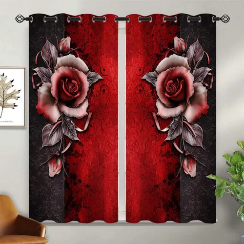 Cortinas opacas góticas para decoración del hogar de niñas y niños, color bermellón, con ojales, aislamiento térmico, para dormitorio, sala de
