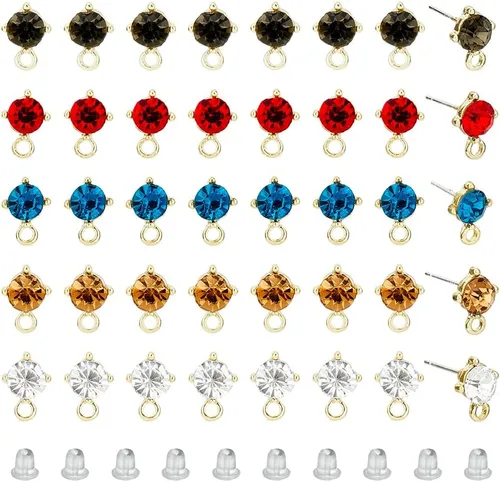 SUPERFINDINGS 40 piezas de diamantes de imitación de 5 colores para aretes de aleación con diamantes de imitación de cristal, aretes con lazo para
